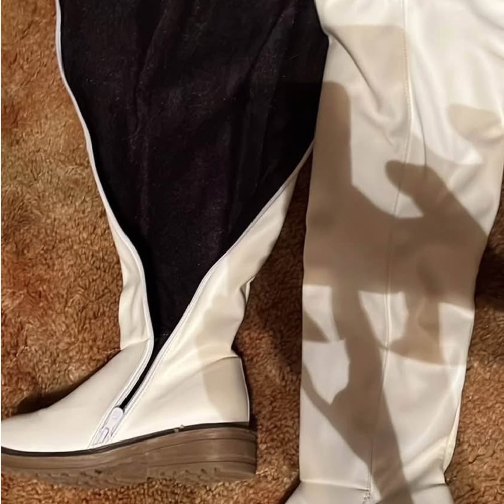 White Knee-High Boots with Side Zipper
